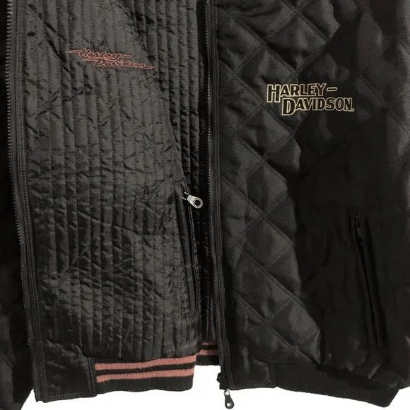 Vtg Harley Davidson Jacket Unisex XL Black Insulated Quilted Reversible Bomber